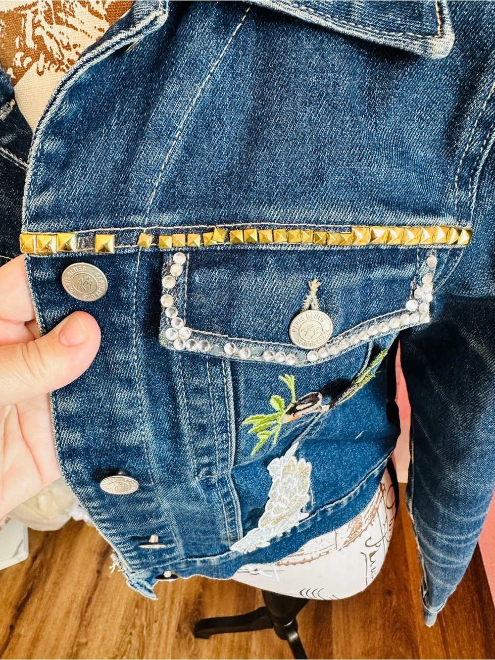 Vintage Paris Blues Embroidered Denim Jacket - Picture 7 of 12